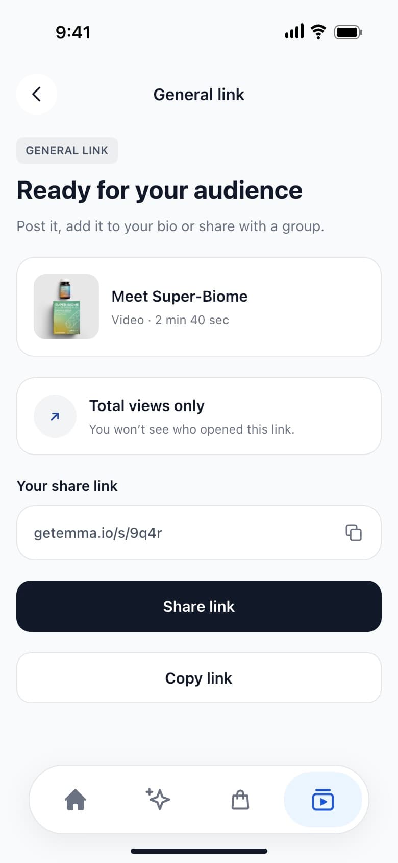 Sharing company content as a link from the Emma Mobile App