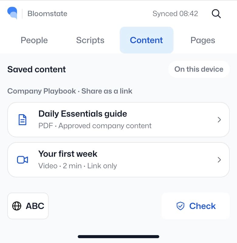 Emma Keyboard saved company content to share as a link